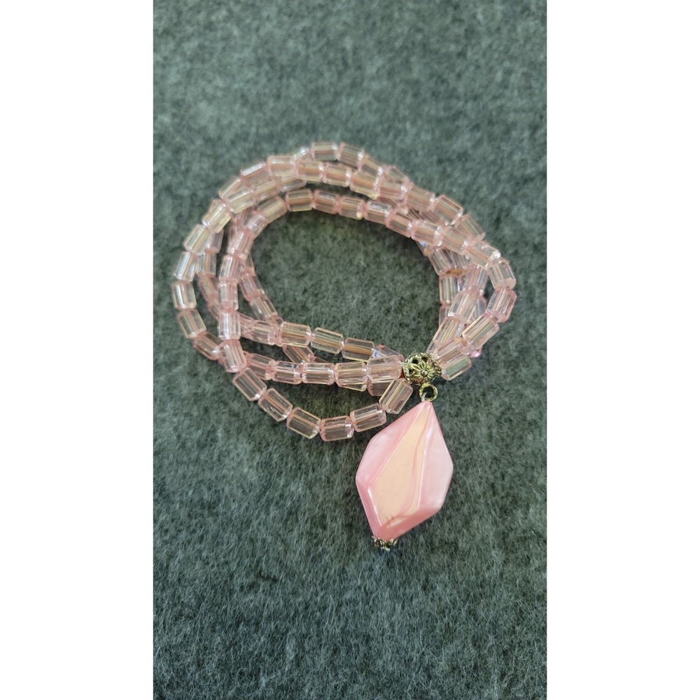 Pink Multi Strand Stretch Bracelet Faceted Beads Large Pendant Statement